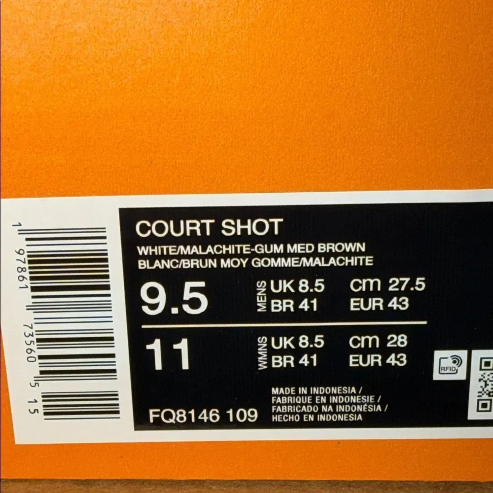 Nike Court Shot White Malachite Green FQ8146-109 Men’s Size 9.5